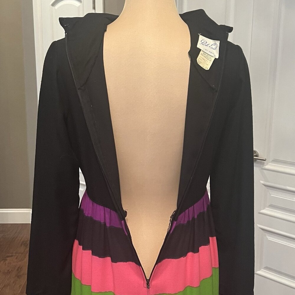 VTG Park East By Swirl Womens Size 14 Maxi Dress Black Top Rainbow Stripe Skirt - Picture 9 of 13